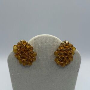 Vintage Joan Rivers Amber Clip On Screw Back Dangle Earrings